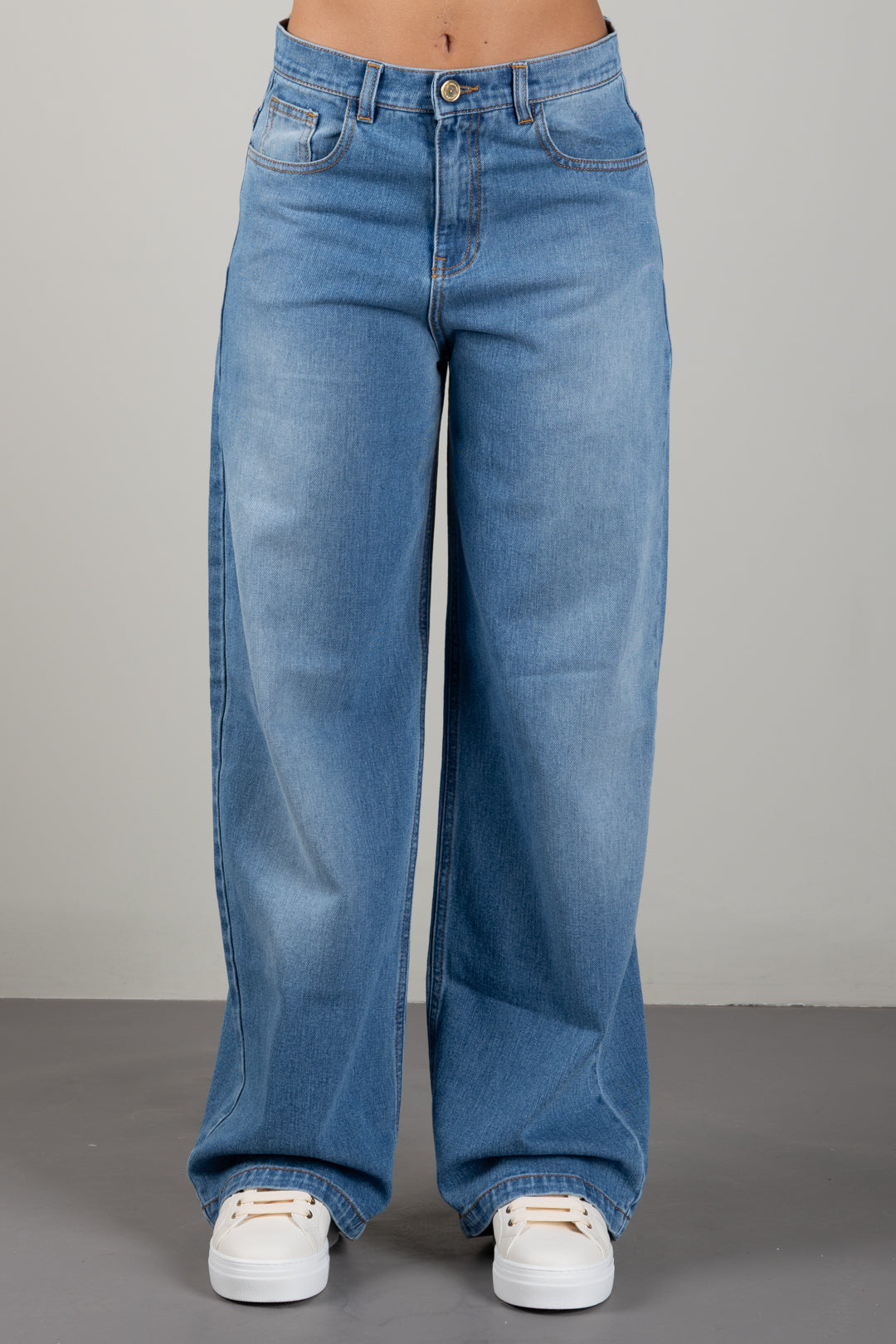 Elisabetta Franchi Bambina Jeans a Palazzo In Denim con Logo EFPA324CDF011.4450