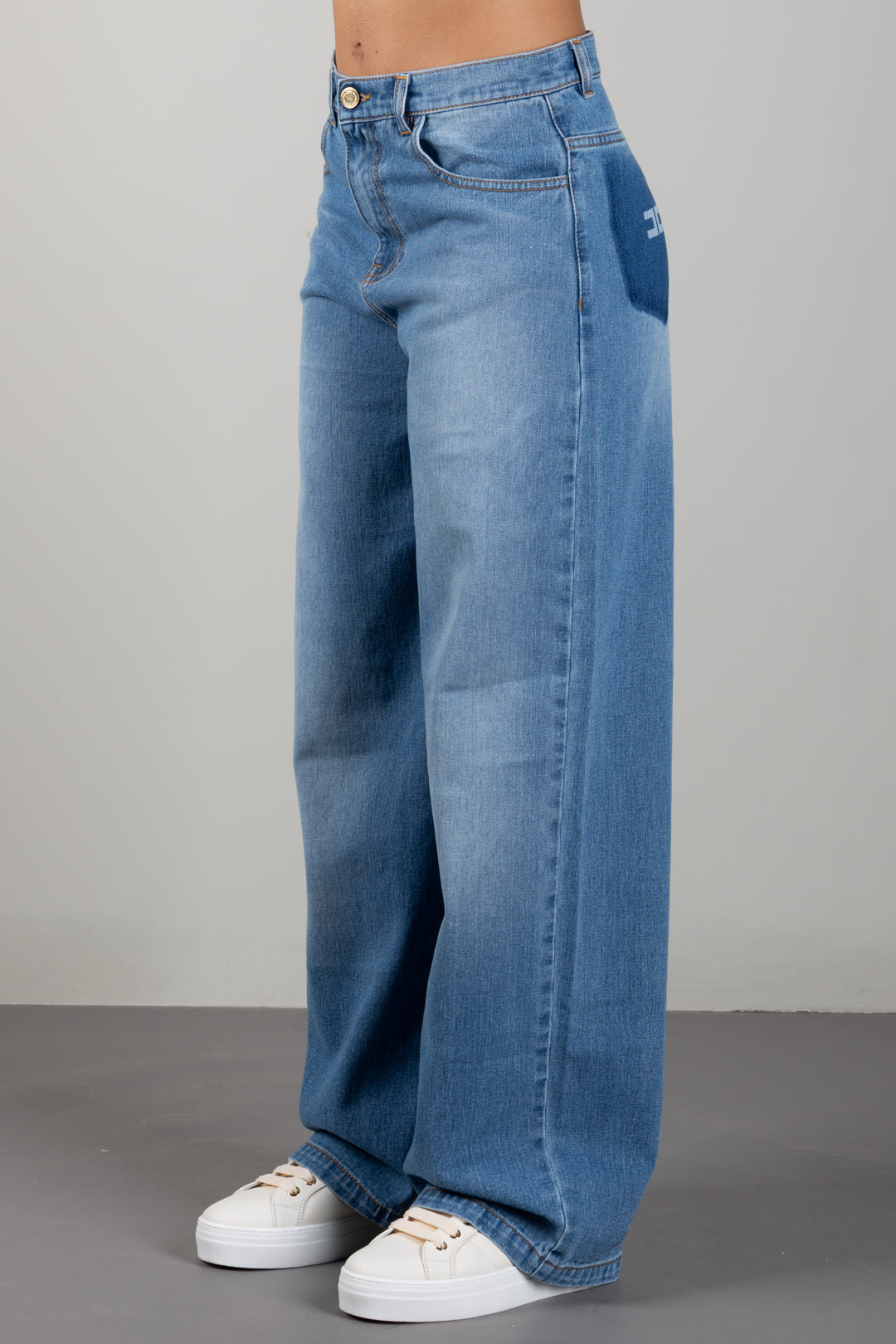 Elisabetta Franchi Bambina Jeans a Palazzo In Denim con Logo EFPA324CDF011.4450