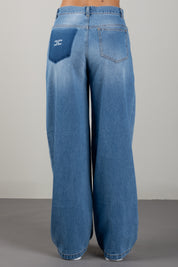 Elisabetta Franchi Bambina Jeans a Palazzo In Denim con Logo EFPA324CDF011.4450