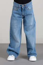 Elisabetta Franchi Bambina Jeans a Palazzo In Denim con Logo EFPA324CDF011.4450