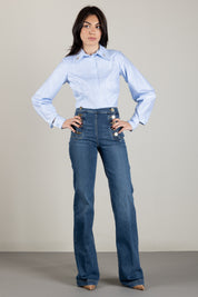 Elisabetta Franchi Jeans a Vita Alta con Bottoni Gioiello PJ44D60E2 BLUE VINTAGE