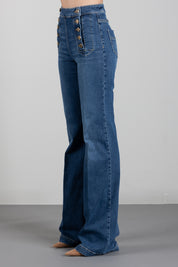 Elisabetta Franchi Jeans a Vita Alta con Bottoni Gioiello PJ44D60E2 BLUE VINTAGE
