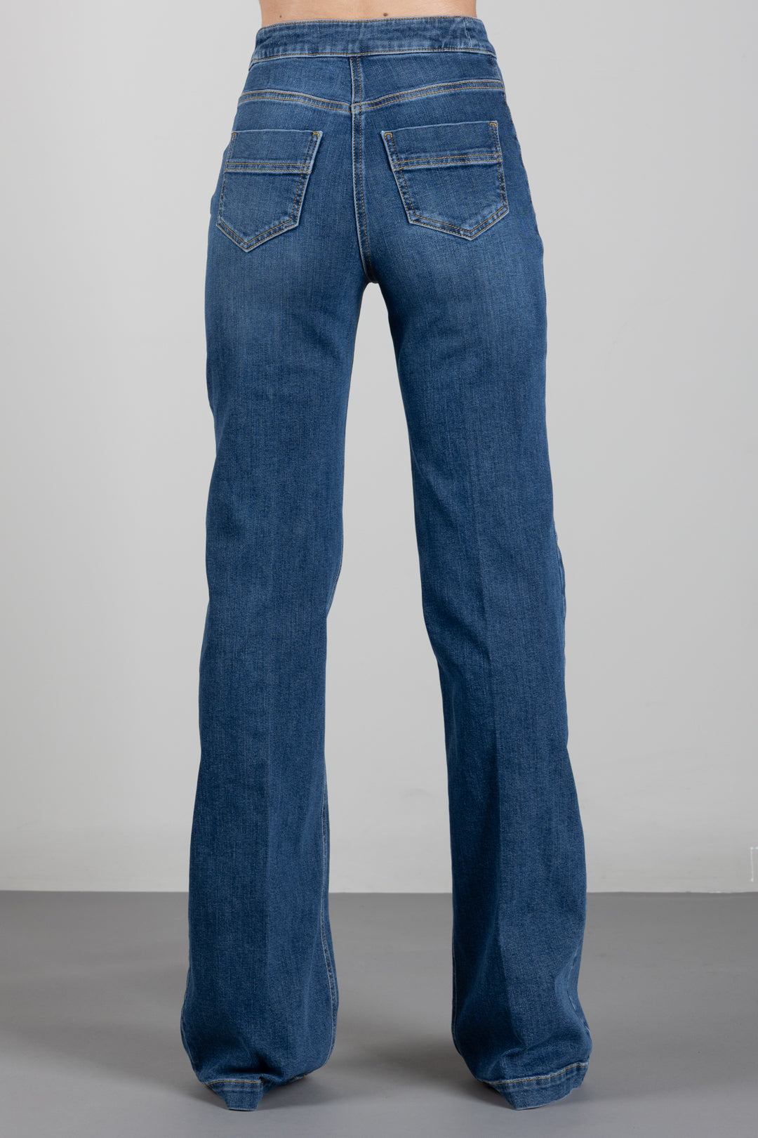 Elisabetta Franchi Jeans a Vita Alta con Bottoni Gioiello PJ44D60E2 BLUE VINTAGE
