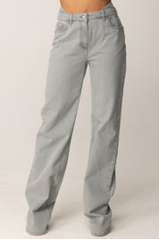 Elisabetta Franchi Jeans a Vita Doppia con Logo Ricamato PJ11D56E2 LIGHT GREY