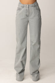 Elisabetta Franchi Jeans a Vita Doppia con Logo Ricamato PJ11D56E2 LIGHT GREY