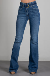 Elisabetta Franchi Jeans a Zampa con Cintura Denim PJ13D66E2 BLUE DENIM