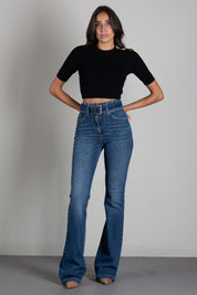 Elisabetta Franchi Jeans a Zampa con Cintura Denim PJ13D66E2 BLUE DENIM