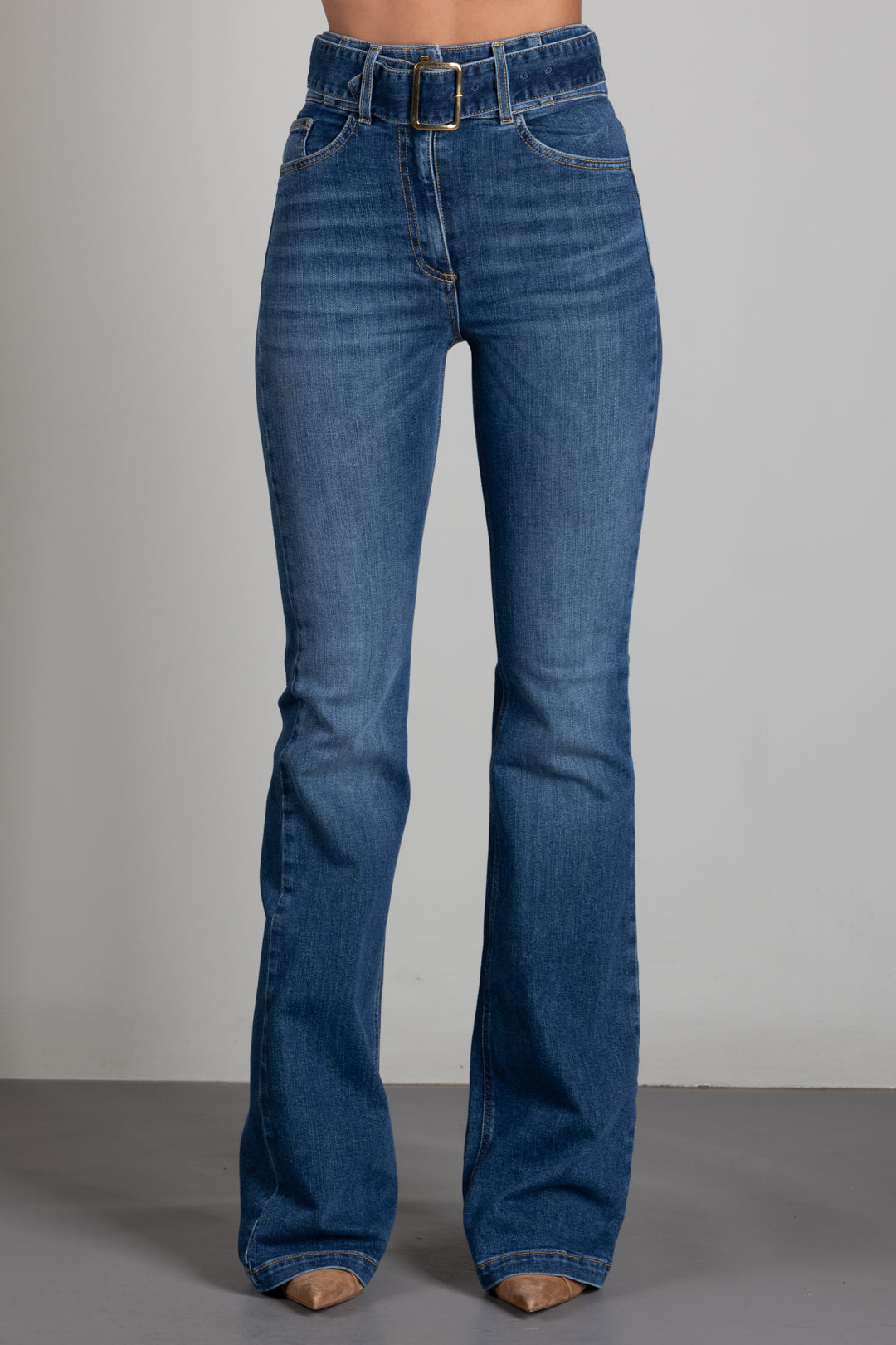 Elisabetta Franchi Jeans a Zampa con Cintura Denim PJ13D66E2 BLUE DENIM