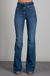 Elisabetta Franchi Jeans a Zampa con Cintura Denim PJ13D66E2 BLUE DENIM