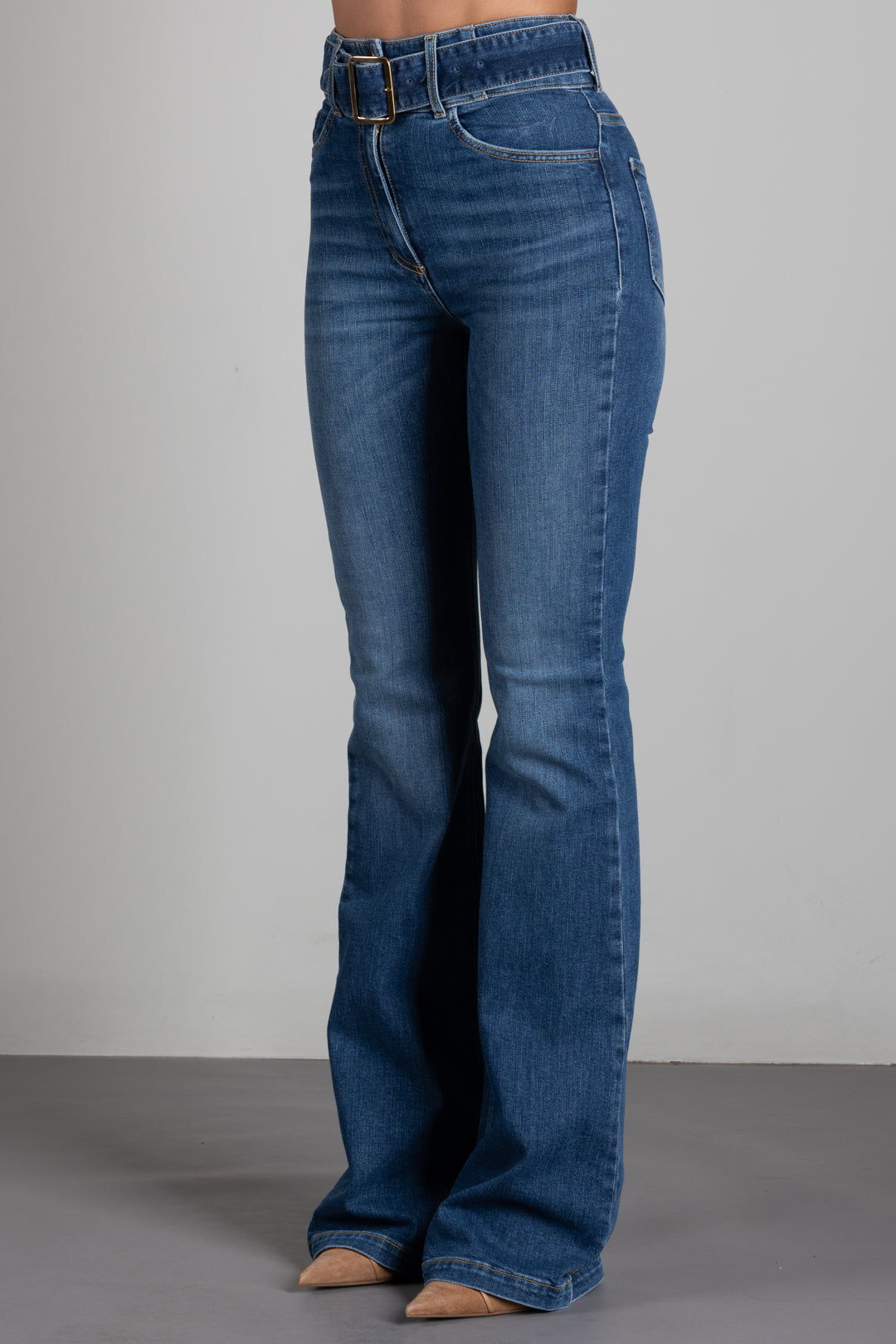 Elisabetta Franchi Jeans a Zampa con Cintura Denim PJ13D66E2 BLUE DENIM