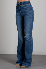 Elisabetta Franchi Jeans a Zampa con Cintura Denim PJ13D66E2 BLUE DENIM