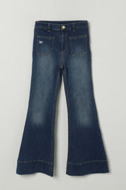 Elisabetta Franchi Bambina Jeans a Zampa con Logo Ricamato Su Tasca EFPA2930DS004 BLU SCURO