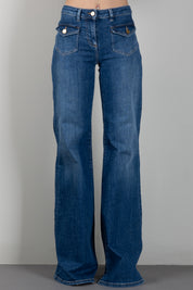 Elisabetta Franchi Jeans a Zampa con Taschini PJ18N66E2 BLUE VINTAGE