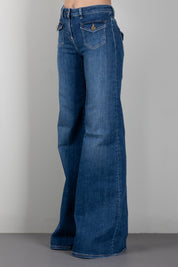 Elisabetta Franchi Jeans a Zampa con Taschini PJ18N66E2 BLUE VINTAGE