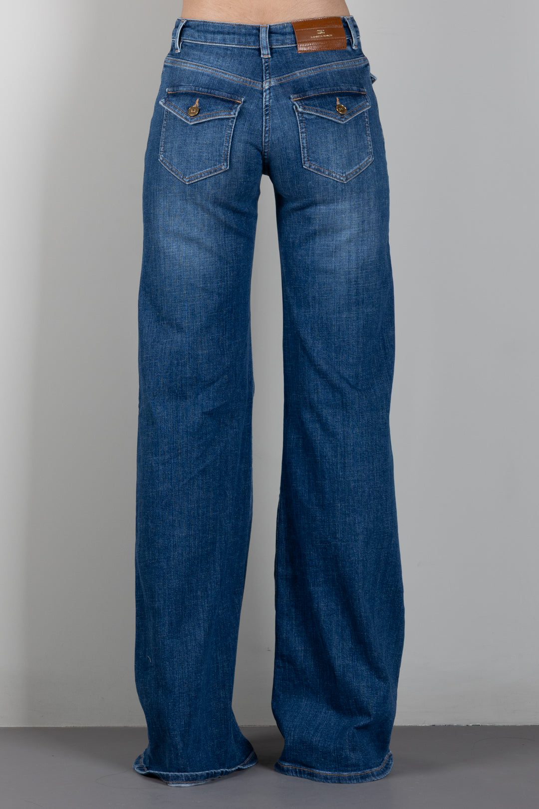 Elisabetta Franchi Jeans a Zampa con Taschini PJ18N66E2 BLUE VINTAGE