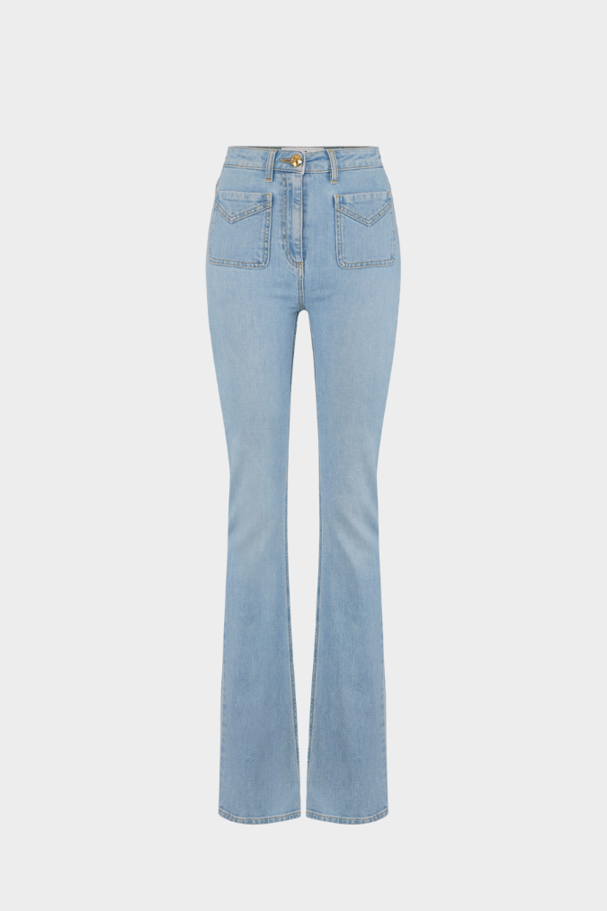 Elisabetta Franchi Jeans a Zampetta con Taschini PJ24N61E2 LIGHT BLUE