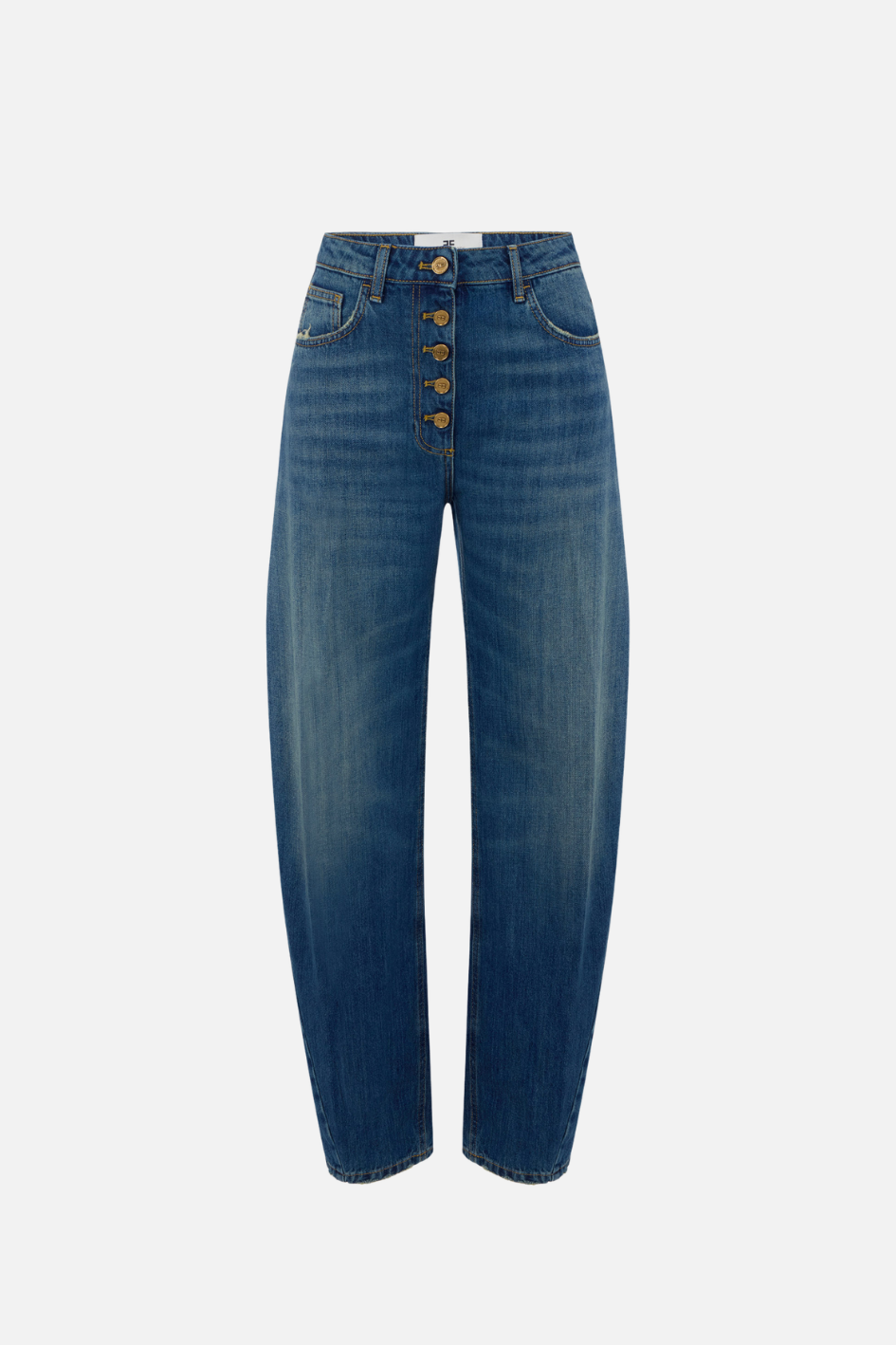 Elisabetta Franchi Jeans Balloon con Bottoni Gioiello Metallo Dorato PJ10D66E2 BLUE VINTAGE