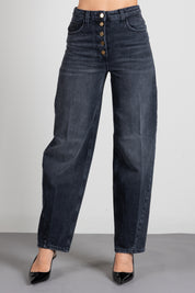 Elisabetta Franchi Jeans Balloon con Bottoni Gioiello Metallo Dorato PJ10D66E2 VINTAGE BLACK
