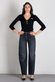 Elisabetta Franchi Jeans Balloon con Bottoni Gioiello Metallo Dorato PJ10D66E2 VINTAGE BLACK