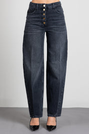 Elisabetta Franchi Jeans Balloon con Bottoni Gioiello Metallo Dorato PJ10D66E2 VINTAGE BLACK