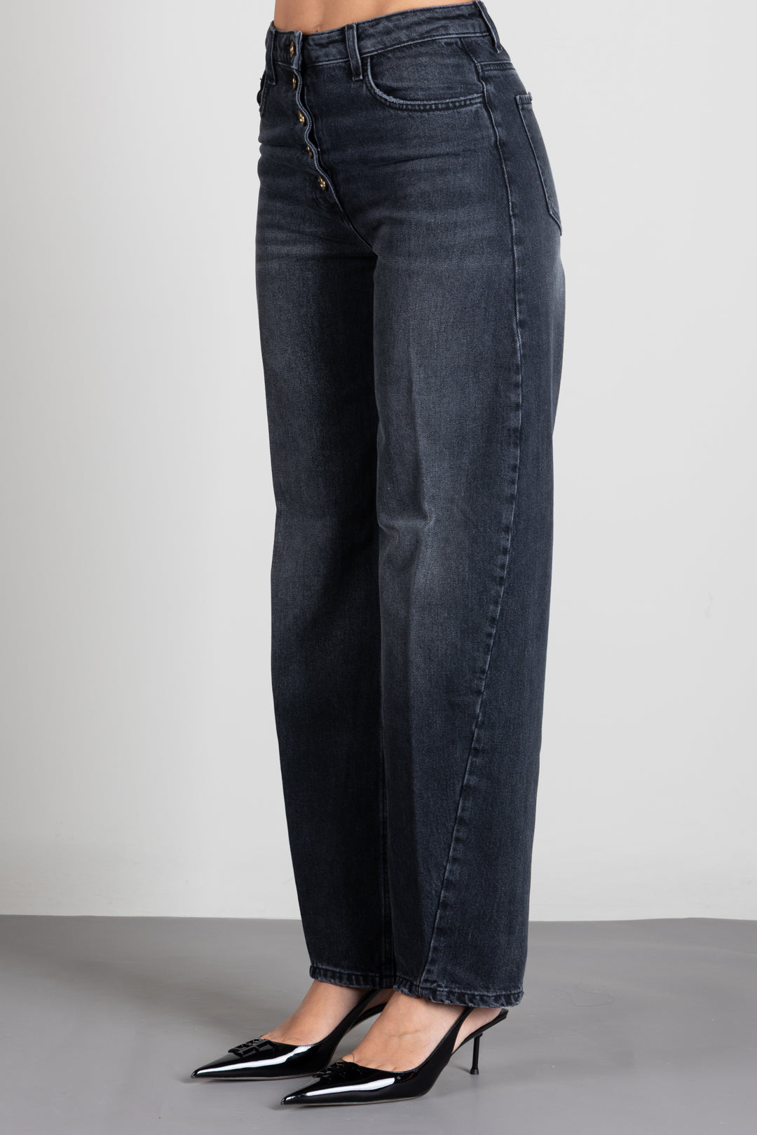 Elisabetta Franchi Jeans Balloon con Bottoni Gioiello Metallo Dorato PJ10D66E2 VINTAGE BLACK