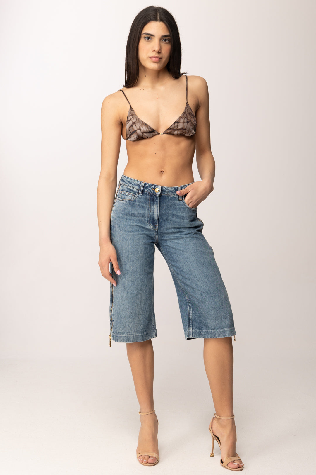 Elisabetta Franchi Jeans Bermuda con Zip PJ18I61E2 BLUE DENIM