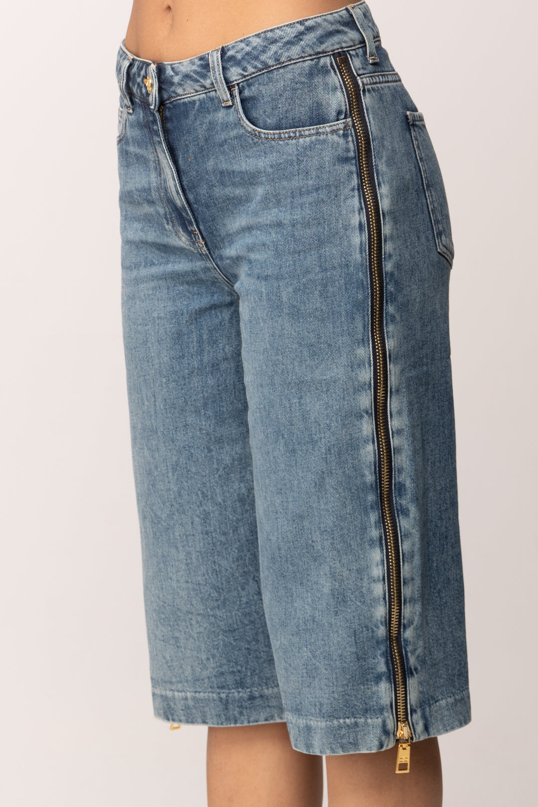 Elisabetta Franchi Jeans Bermuda con Zip PJ18I61E2 BLUE DENIM