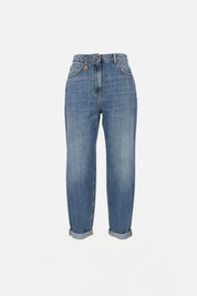 Elisabetta Franchi Jeans Boyfriend con Risvolto e Placca Logo PJ14D66E2 BLUE VINTAGE