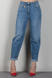Elisabetta Franchi Jeans Boyfriend con Risvolto e Placca Logo PJ14D66E2 BLUE VINTAGE