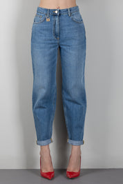 Elisabetta Franchi Jeans Boyfriend con Risvolto e Placca Logo PJ14D66E2 BLUE VINTAGE