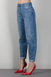 Elisabetta Franchi Jeans Boyfriend con Risvolto e Placca Logo PJ14D66E2 BLUE VINTAGE