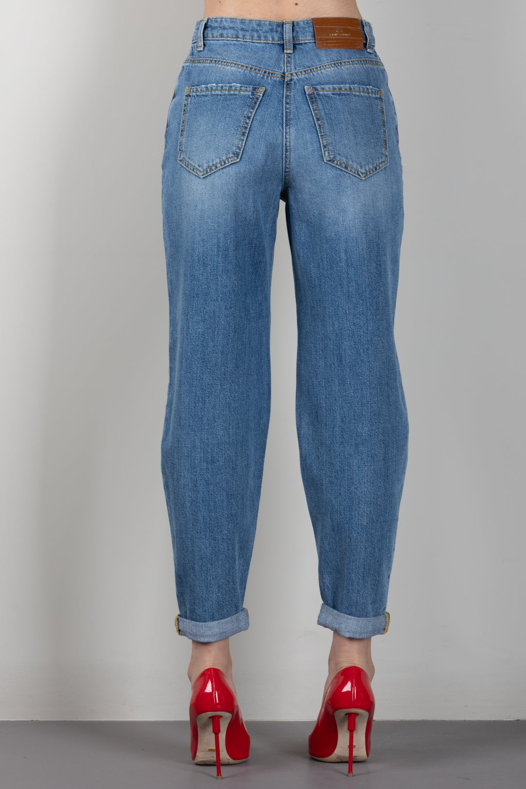 Elisabetta Franchi Jeans Boyfriend con Risvolto e Placca Logo PJ14D66E2 BLUE VINTAGE