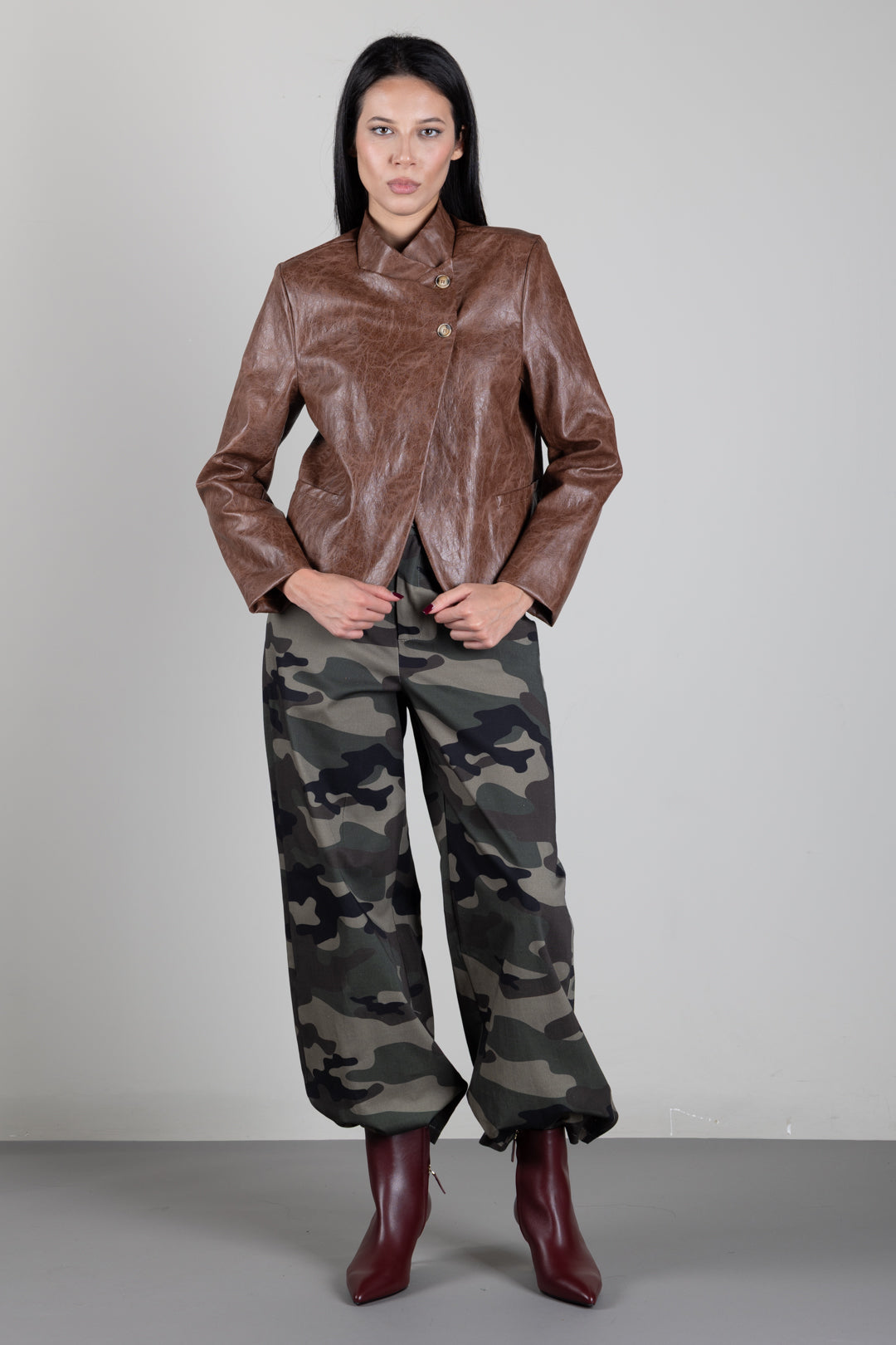 Vicolo Jeans Cargo Camouflage a Gamba Ampia TAC1070 MILITARE