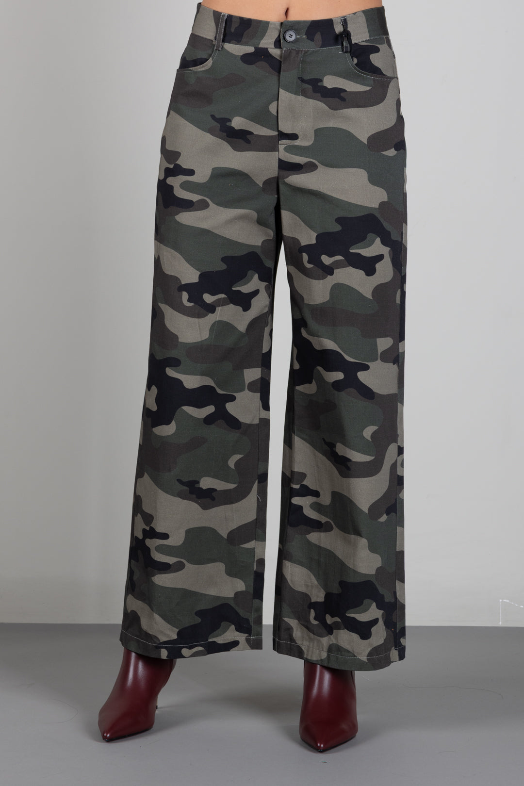 Vicolo Jeans Cargo Camouflage a Gamba Ampia TAC1070 MILITARE