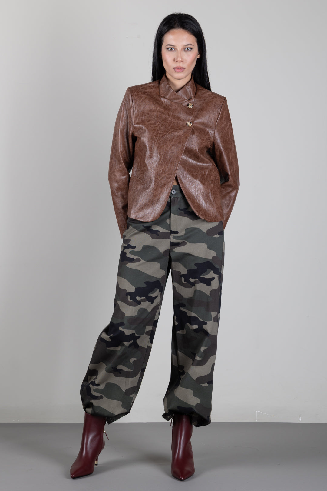 Vicolo Jeans Cargo Camouflage a Gamba Ampia TAC1070 MILITARE