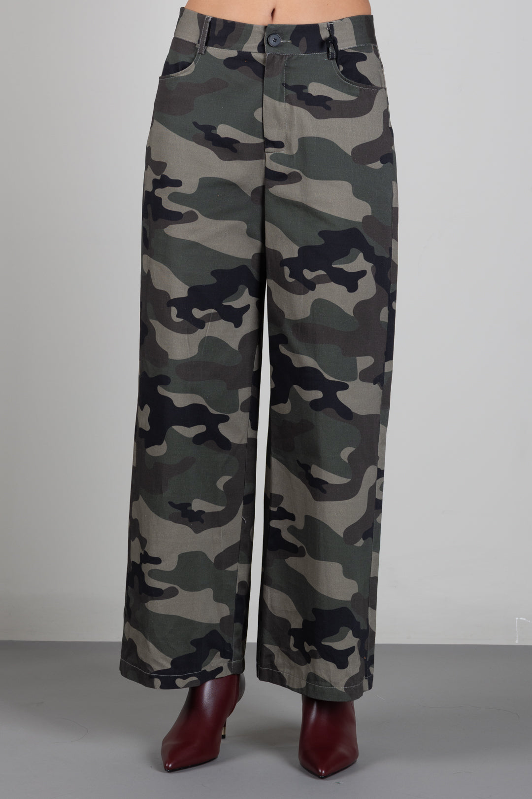 Vicolo Jeans Cargo Camouflage a Gamba Ampia TAC1070 MILITARE