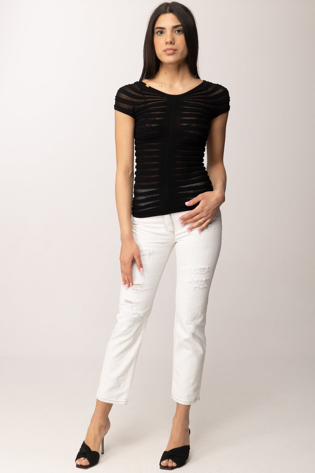 Elisabetta Franchi Jeans con Dettagli Destroyed PJ28N61E2 BLEACHED DESTROYED