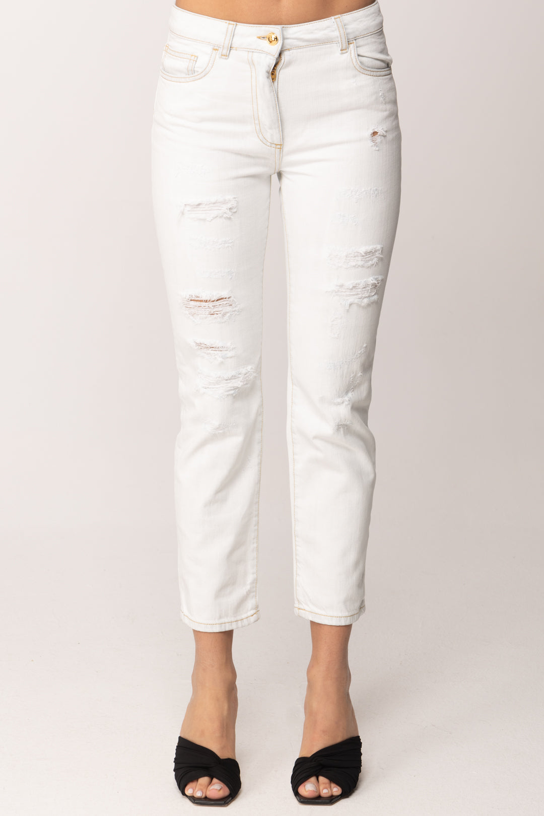 Elisabetta Franchi Jeans con Dettagli Destroyed PJ28N61E2 BLEACHED DESTROYED