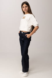 Elisabetta Franchi Bambina Jeans con Impunture a Contrasto e Logo Sul Retro EFPA3090DF011.4040