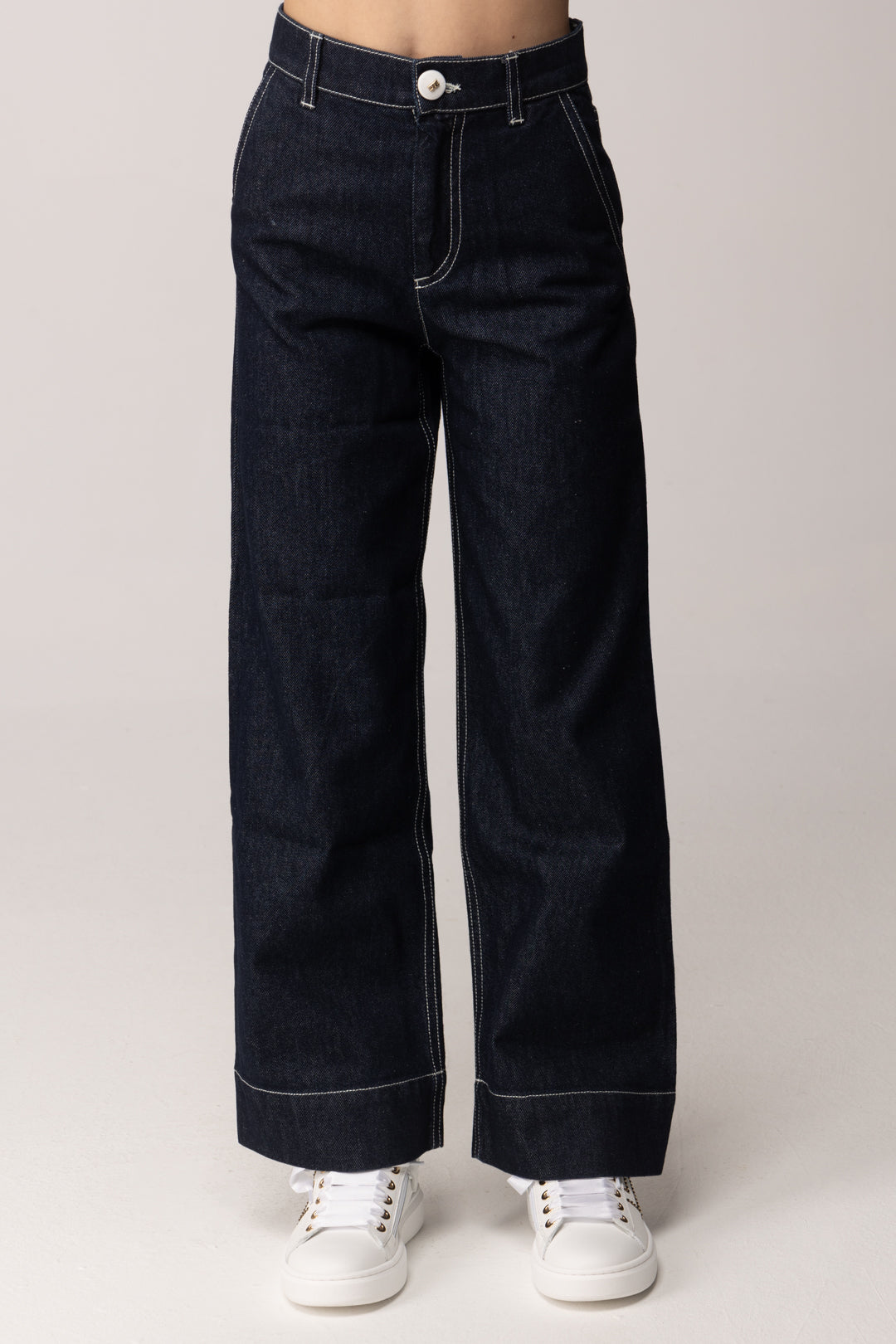 Elisabetta Franchi Bambina Jeans con Impunture a Contrasto e Logo Sul Retro EFPA3090DF011.4040