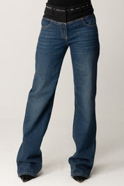 Elisabetta Franchi Jeans con Inserto In Crepe In Vita PJ10N56E2 BLUE DENIM/NERO