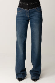 Elisabetta Franchi Jeans con Inserto In Crepe In Vita PJ10N56E2 BLUE DENIM/NERO