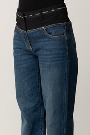 Elisabetta Franchi Jeans con Inserto In Crepe In Vita PJ10N56E2 BLUE DENIM/NERO