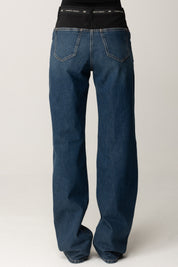 Elisabetta Franchi Jeans con Inserto In Crepe In Vita PJ10N56E2 BLUE DENIM/NERO