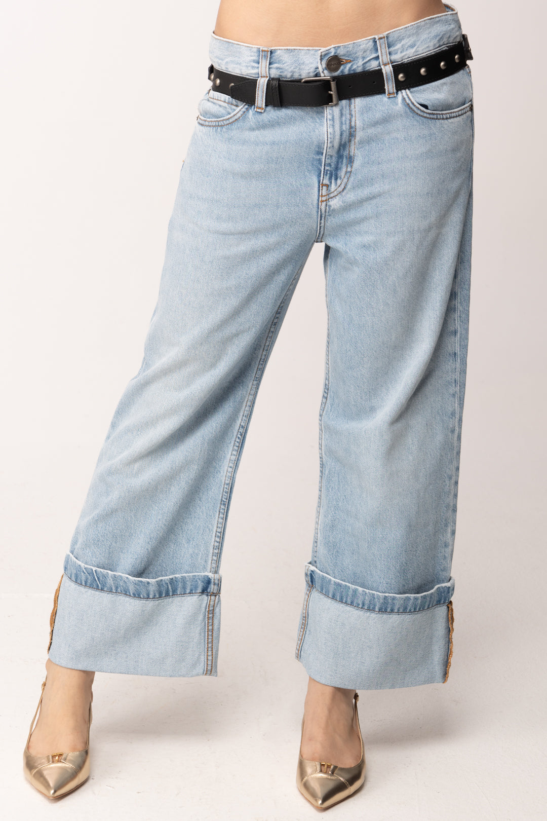 Pinko Jeans Cropped con Cintura In Pelle Pinko 106385 A34T PJO