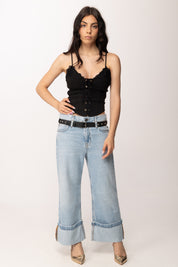 Pinko Jeans Cropped con Cintura In Pelle Pinko 106385 A34T PJO