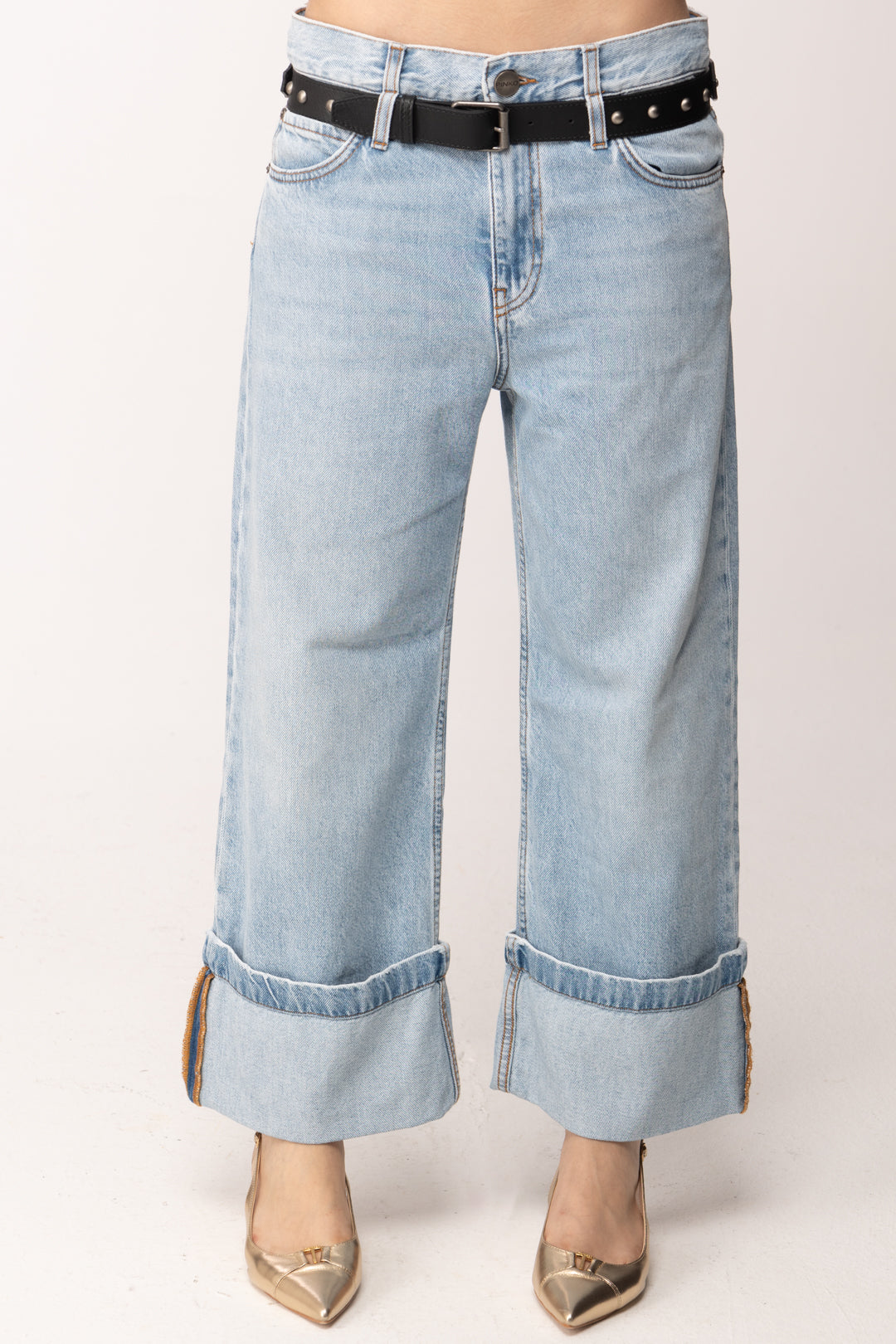 Pinko Jeans Cropped con Cintura In Pelle Pinko 106385 A34T PJO