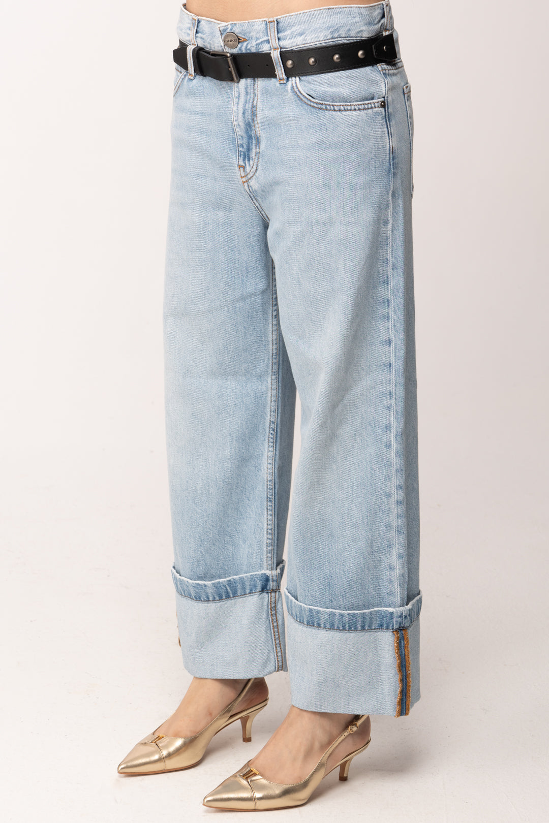 Pinko Jeans Cropped con Cintura In Pelle Pinko 106385 A34T PJO