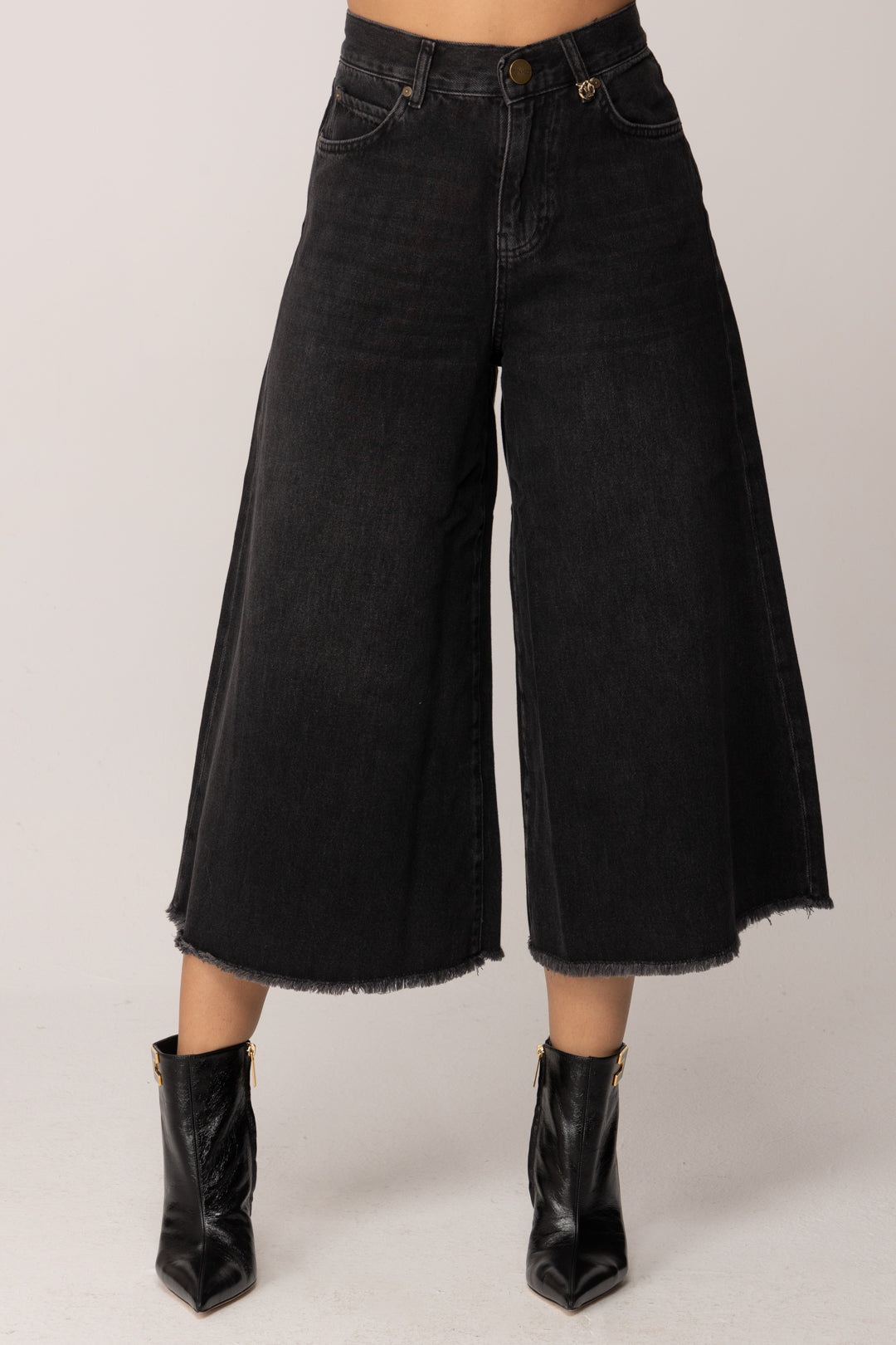 Pinko Jeans Culotte a Vita Alta con Fondo Sfrangiato LAVAGGIO BLACK SCURO