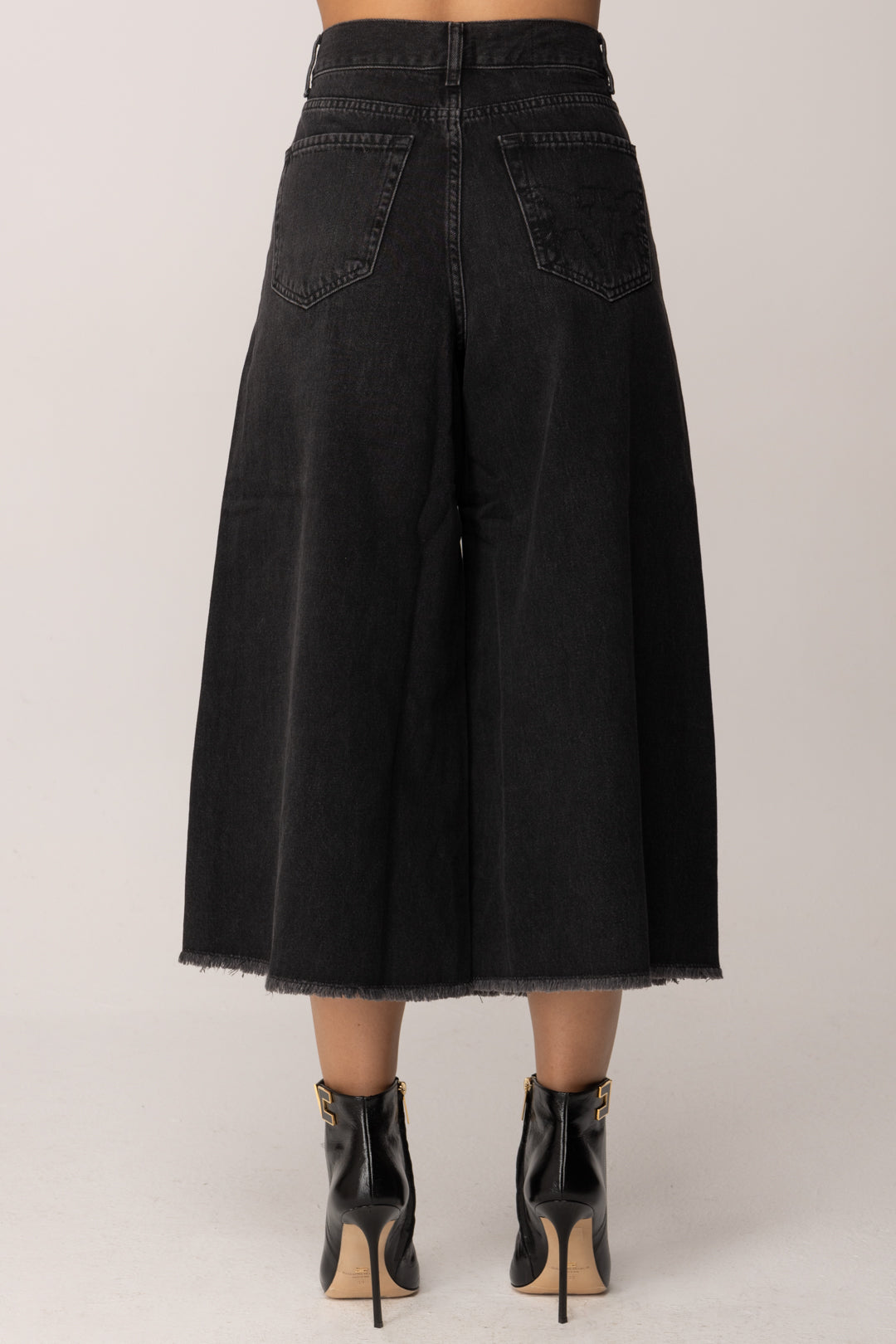 Pinko Jeans Culotte a Vita Alta con Fondo Sfrangiato LAVAGGIO BLACK SCURO